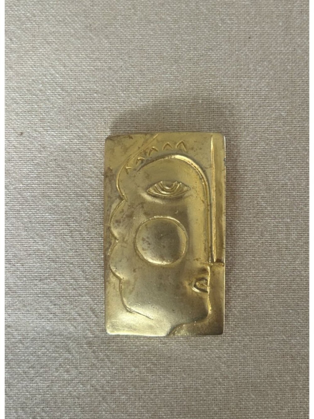 Vintage Modernist Cubism Gold Tone Abstract Face Brooch Pin Pablo Picasso Style
